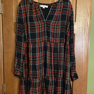 LOFT midi dress. Lovely holiday colors. Size L.